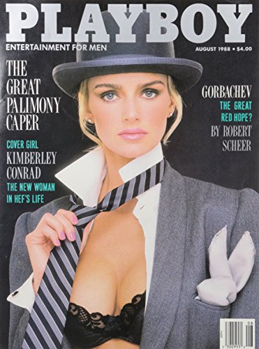 Playboy August 1988 Kimberly Conrad on Cover (nude inside), Harvey Fierstein Interview, Robert Silverberg Fiction, Gorbachev by Robert Scheer, Charlie Sheen Plays Ball Fashion, The Man Who Created Rambo by David Morrell, Harry Turtledove Fiction