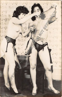 Adult Vintage B&W Photo 2.5x4 Sexy Pin Up Lesbians Undressing Strip Tease 40HR