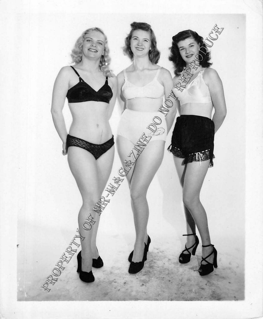 Adult Vintage 1950s B&W Photo 4x5 Beautiful Lesbians Posing in Lingerie 77FF