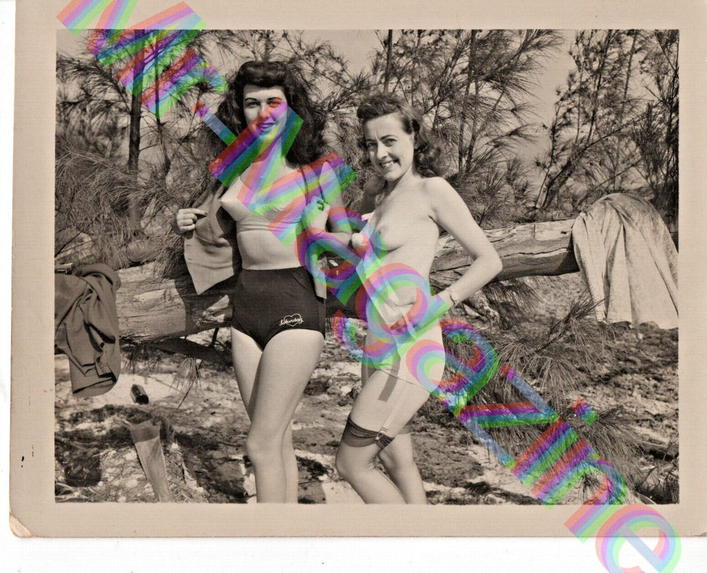Vintage B&W Risque Pinup 4"x5" Two Sexy Brunettes Cheesecake BL15