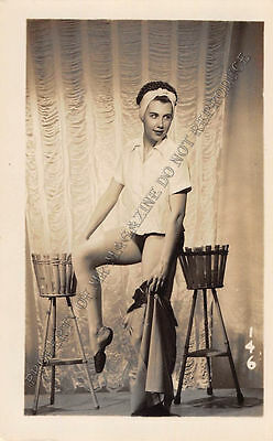 Adult B&W Photo 1940s/50s 2.5x4 Beautiful Brunette Undressing Vintage 112MF