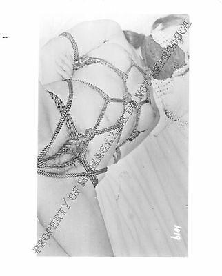 Vintage Adult B&W Photo 4x5 Bondage Beautiful Brunette Tied Up on Floor 130MD