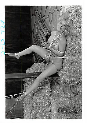Adult 1990s B&W Photo 5x7 Bondage Greta Carlson BUSTY MILF Bound on Hay 126MZ