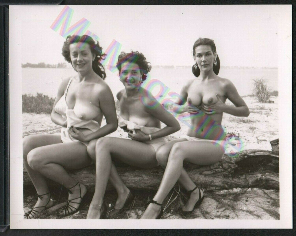 Vintage B&W Risque Pinup 4" x 5" Three Sexy Brunettes Beautiful Cheesecake BC65