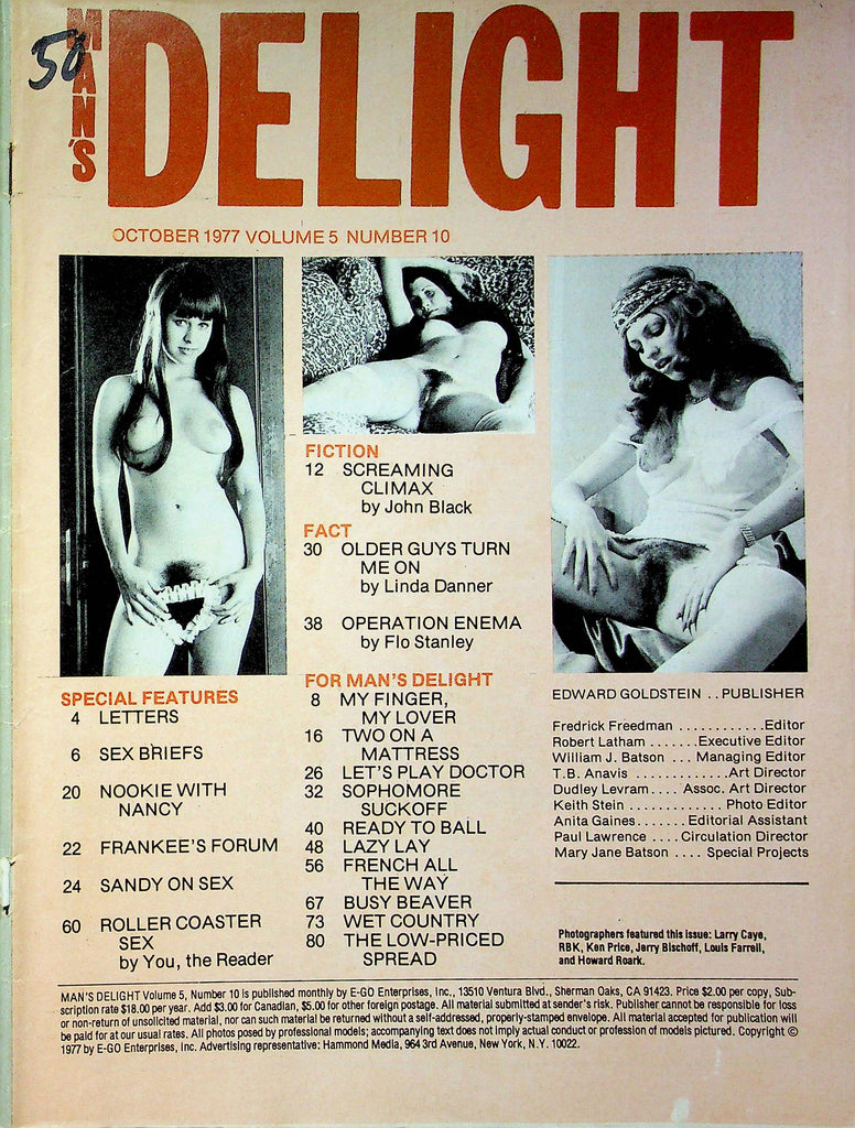 Man's Delight Magazine Screaming Climax & Sandy On Sex October 1977 good reading copy 020823RP