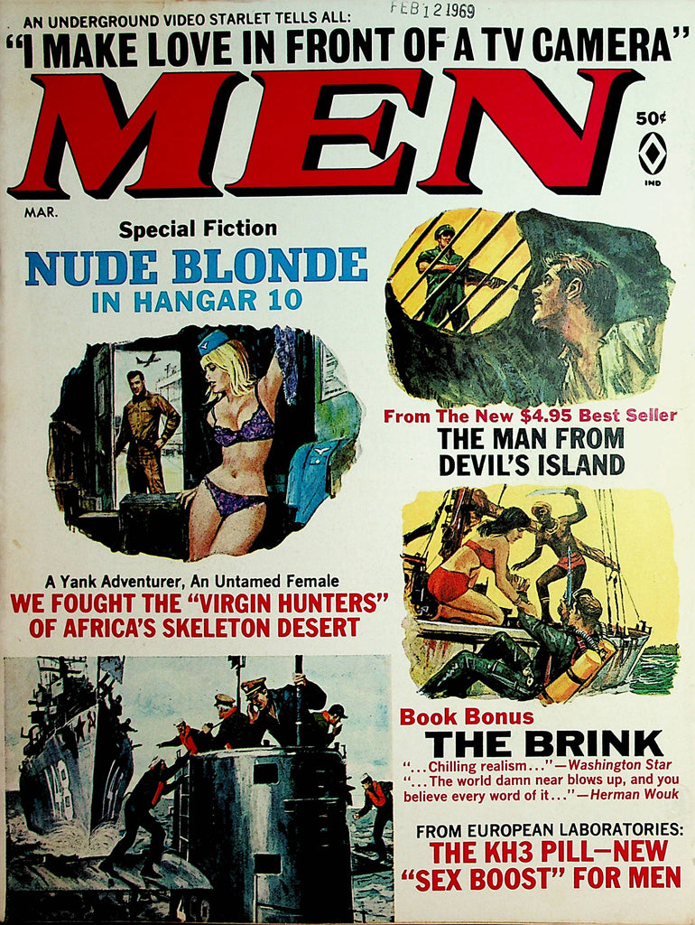 Men Vintage Magazine Nude Blonde In Hangar 10 / Man From Devil's Island  March 1969      112021lm-dm2
