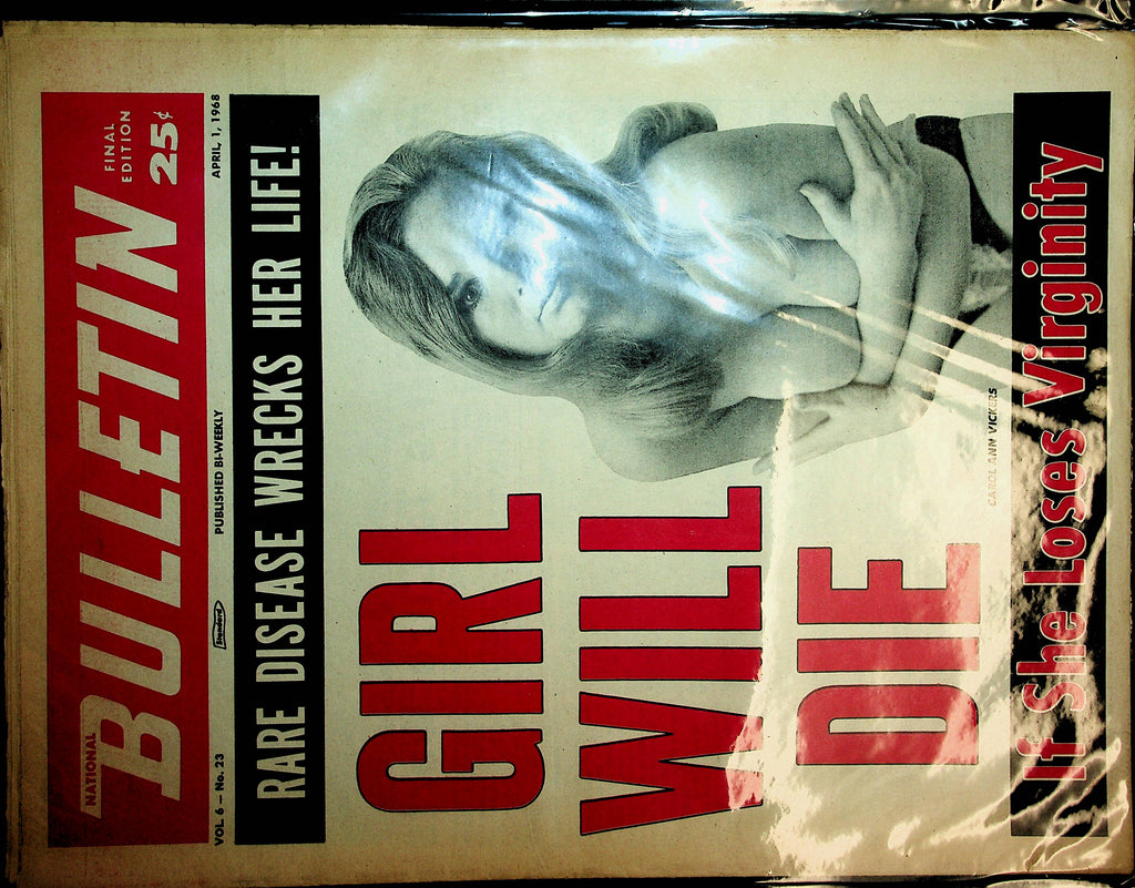 National Bulletin Newspaper Girl Will Die If Loses Virginity/ Covergirl Ann Vickers April 1, 1968  100720lm-amsh