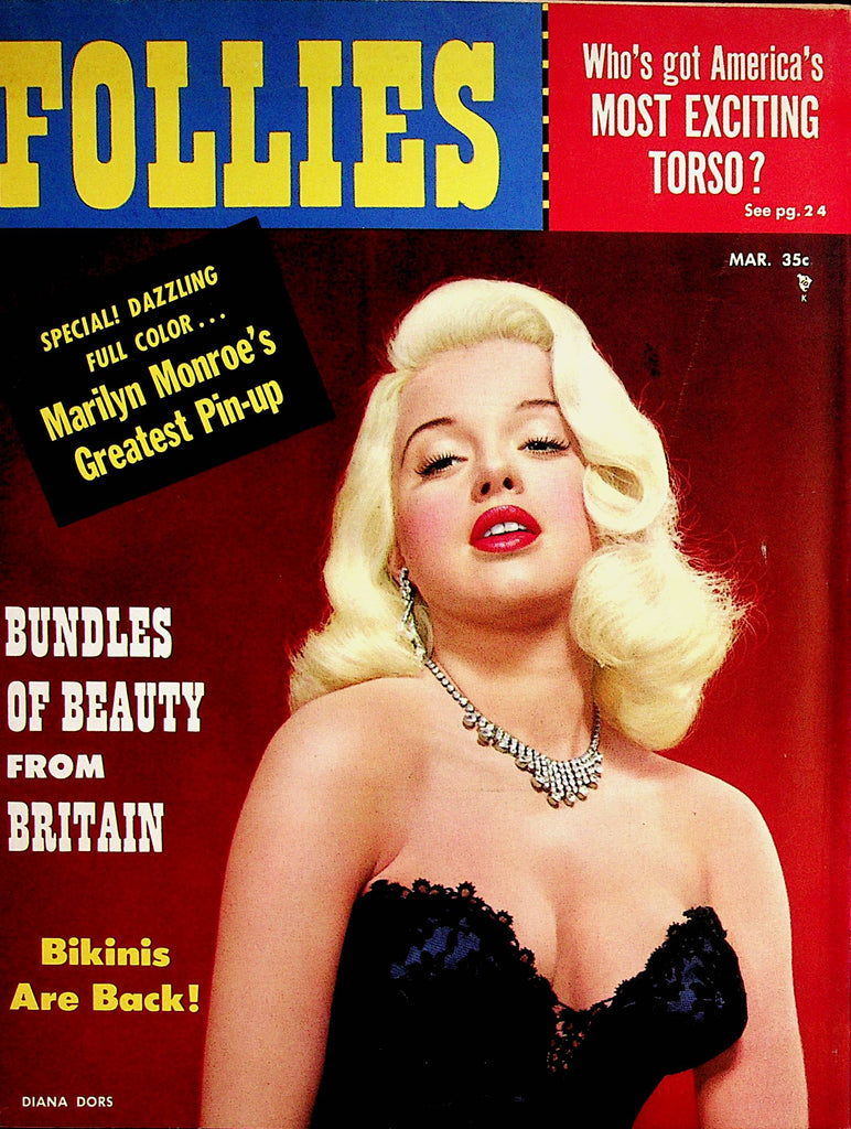 Follies Busty Vintage Magazine  Covergirl Diana Dors / Marilyn Monroe Pinup March 1956   070422lm-p