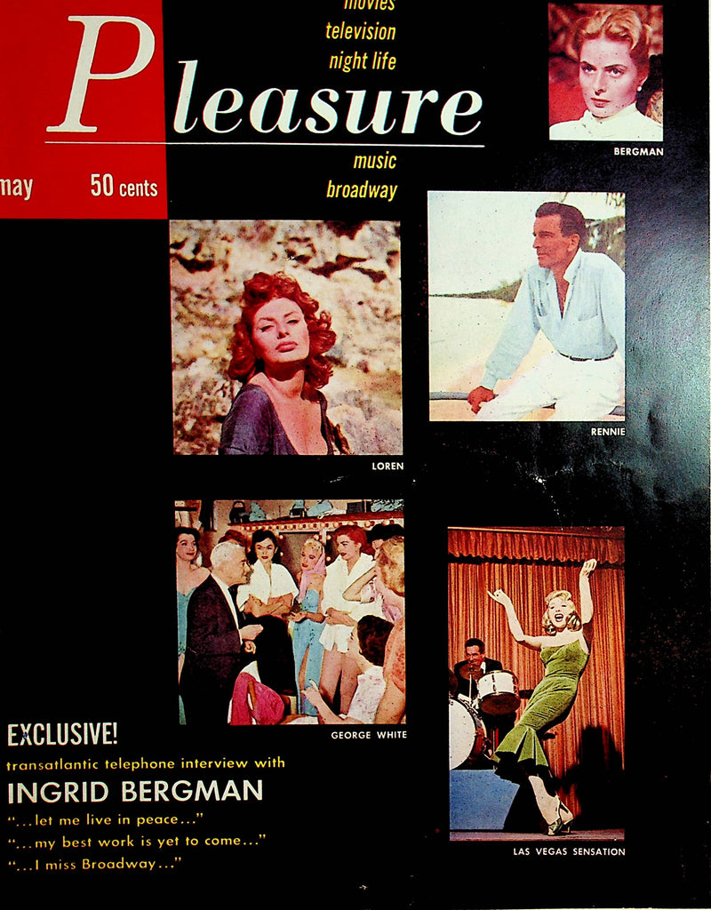 Pleasure Vintage Magazine Sophie Loren / Indrid Bergman/ Brigitte Bardot  May 1957   092021lm-dm