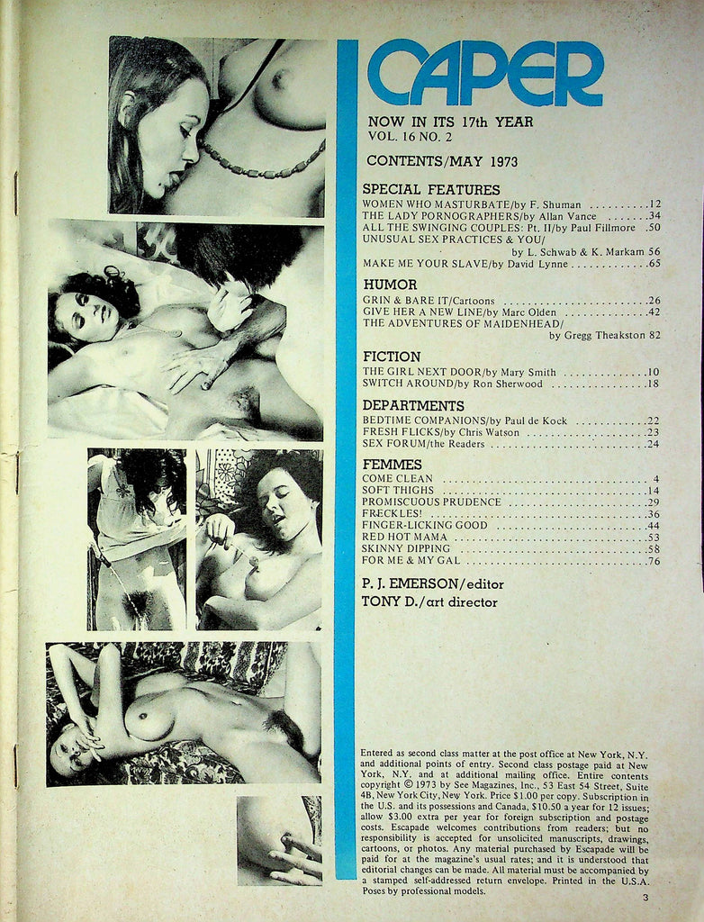 Caper Magazine Women Who Masturbate Vol.16 No.2 1973 good reading copy 020623RP