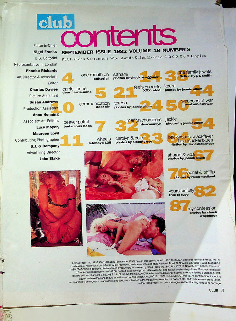 Club Magazine Carrie Teresa & Sharon September 1992 good reading copy 020123RP