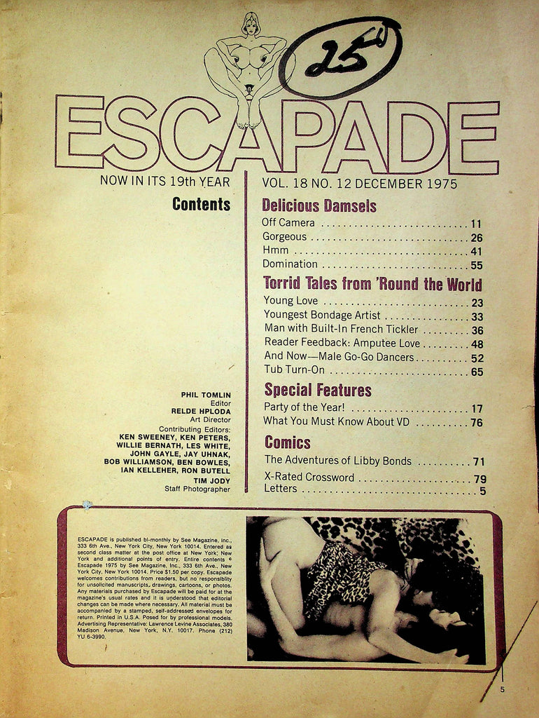 Escapade Magazine Bondage Artist December 1975 good reading copy 020623RP
