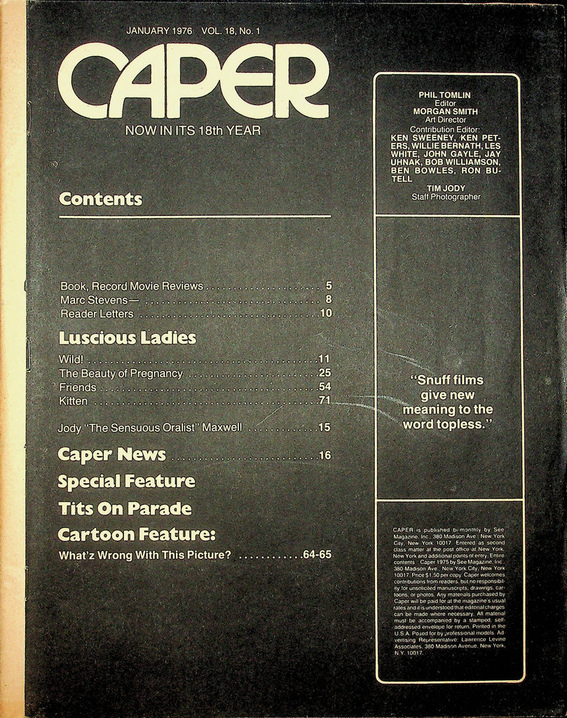 Caper Magazine Marc Stevens & Kitten January 1976 good reading copy 092922RP