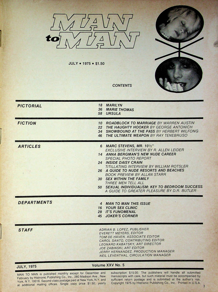 Man To Man Magazine Marilyn & Marie Thomas July 1975 good reading copy 020623RP