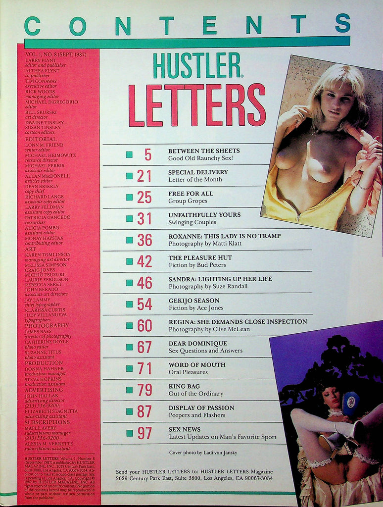 Hustler Magazine Roxanne & Sandra September 1987 good reading copy 032123RP