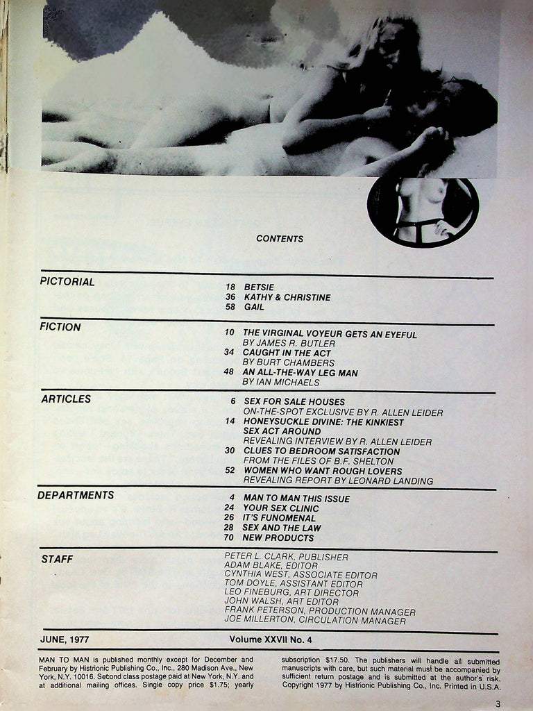 Man To Man Magazine Kathy Christine & Betsie June 1977 good reading copy 020623RP